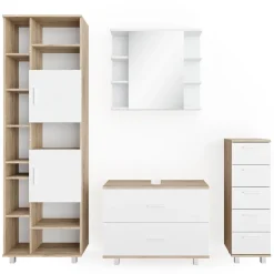 Badmöbel-Set Ilias Weiß/Sonoma 4 Teile, mit Hochschrank Vicco