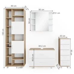 Badmöbel-Set Ilias Weiß/Sonoma 4 Teile, mit Hochschrank Vicco
