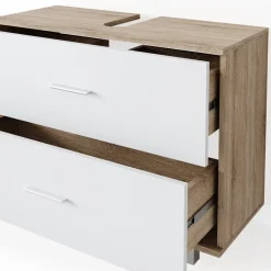 Badmöbel-Set Ilias Weiß/Sonoma 4 Teile, mit Hochschrank Vicco