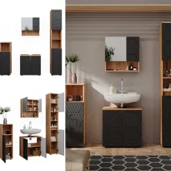 Badmöbel-Set Irma Anthrazit mit Wabenstruktur 4 Teile, mit Hochschrank Vicco