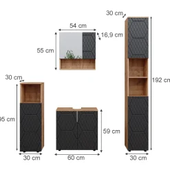 Badmöbel-Set Irma Anthrazit mit Wabenstruktur 4 Teile, mit Hochschrank Vicco