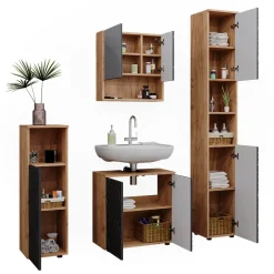 Badmöbel-Set Irma Anthrazit mit Wabenstruktur 4 Teile, mit Hochschrank Vicco