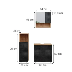 Badmöbel-Set Irma Anthrazit gepunktet 3 Teile Vicco