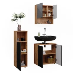 Badmöbel-Set Irma Anthrazit gepunktet 3 Teile Vicco