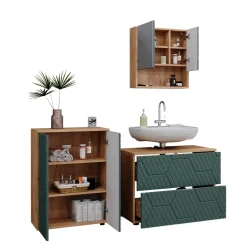 Badmöbel-Set Irma Grün/Goldkraft Eiche 3 Teile, mit Unterschrank 80 cm Vicco
