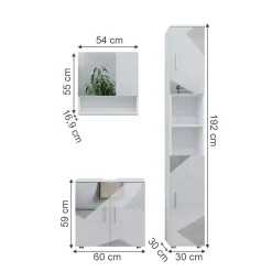 Badmöbel-Set Irma Weiß Hochglanz mit Einsätzen 3 Teile, mit Hochschrank Vicco