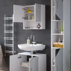 Badmöbel-Set Irma Weiß Hochglanz mit Einsätzen 3 Teile, mit Hochschrank Vicco