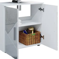 Badmöbel-Set Irma Weiß Hochglanz mit Einsätzen 3 Teile, mit Unterschrank 60 cm Vicco