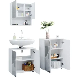 Badmöbel-Set Irma Weiß Hochglanz mit Einsätzen 3 Teile, mit Unterschrank 60 cm Vicco