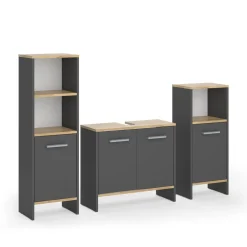 Badmöbel-Set Karli Anthrazit/Goldkraft Eiche 3-teilig Vicco