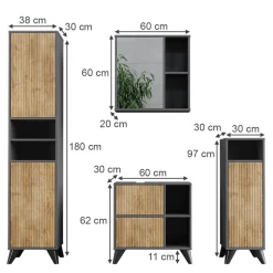 Badmöbel-Set Leano Anthrazit/Bergeiche Set 4 Vicco