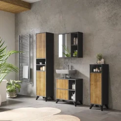 Badmöbel-Set Leano Anthrazit/Bergeiche Set 4 Vicco