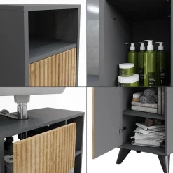 Badmöbel-Set Leano Anthrazit/Bergeiche Set 4 Vicco