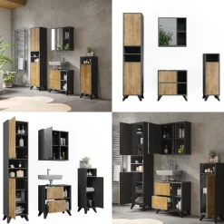 Badmöbel-Set Leano Anthrazit/Bergeiche Set 4 Vicco