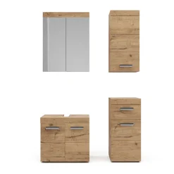 Badmöbel-Set Luna Eiche Wotan 4 Teile, mit Hängeschrank Vicco