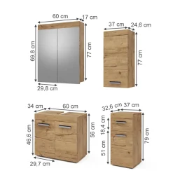 Badmöbel-Set Luna Eiche Wotan 4 Teile, mit Hängeschrank Vicco