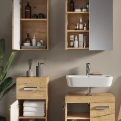 Badmöbel-Set Luna Eiche Wotan 4 Teile, mit Hängeschrank Vicco