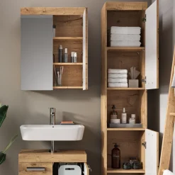 Badmöbel-Set Luna Eiche Wotan 3 Teile, mit Hochschrank Vicco