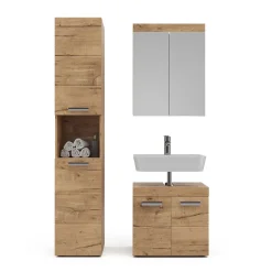Badmöbel-Set Luna Eiche Wotan 3 Teile, mit Hochschrank Vicco