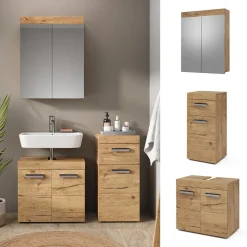 Badmöbel-Set Luna Eiche Wotan 3 Teile, mit Midischrank Vicco