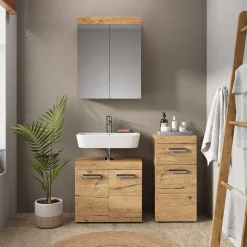 Badmöbel-Set Luna Eiche Wotan 3 Teile, mit Midischrank Vicco