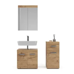 Badmöbel-Set Luna Eiche Wotan 3 Teile, mit Midischrank Vicco