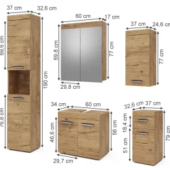 Badmöbel-Set Luna Eiche Wotan 5 Teile Vicco