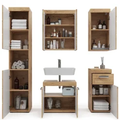 Badmöbel-Set Luna Eiche Wotan 5 Teile Vicco