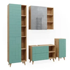 Badmöbel-Set Rudi Mintgrün 4 Teile, mit Hochschrank Vicco