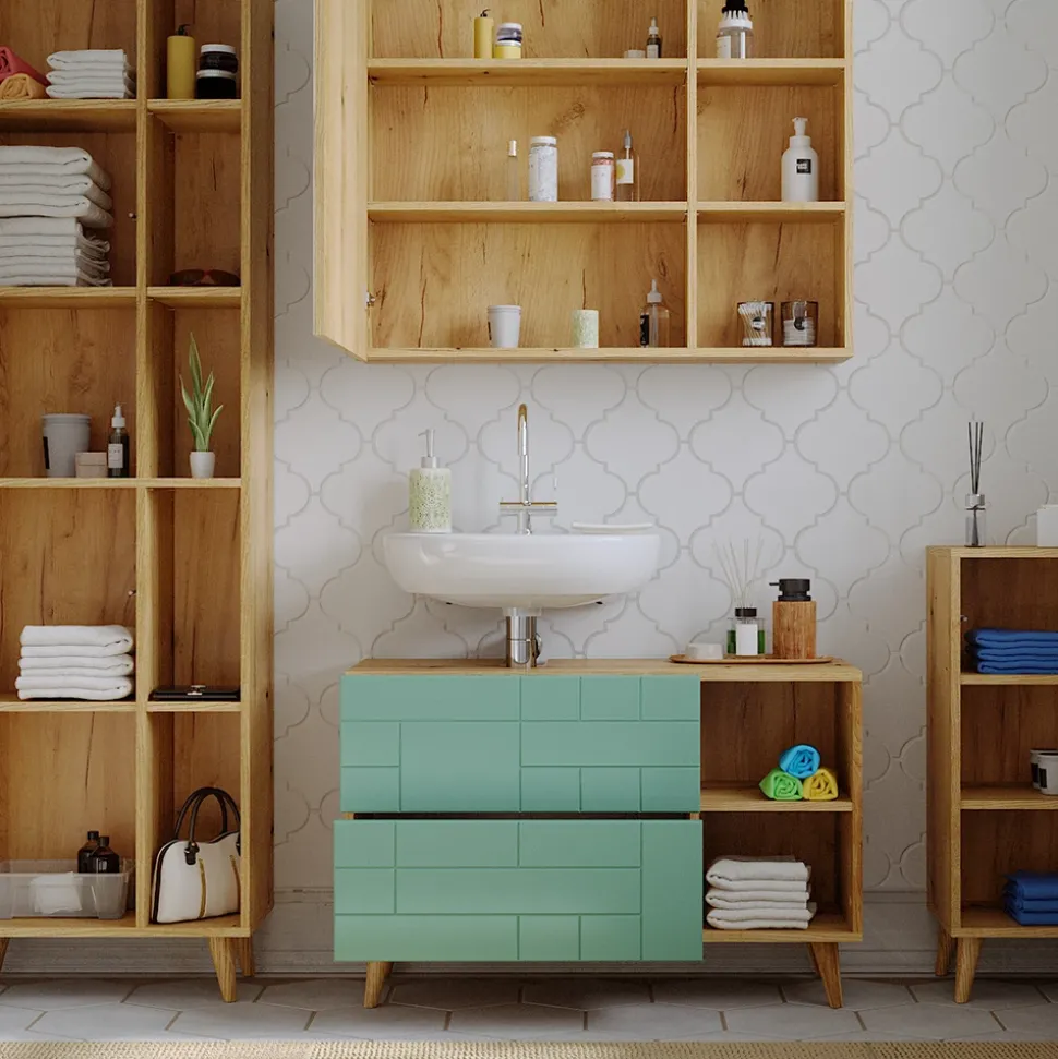 Badmöbel-Set Rudi Mintgrün 4 Teile, mit Hochschrank Vicco