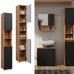 Badschrank Irma Anthrazit mit Wabenstruktur 30 x 192 cm Vicco
