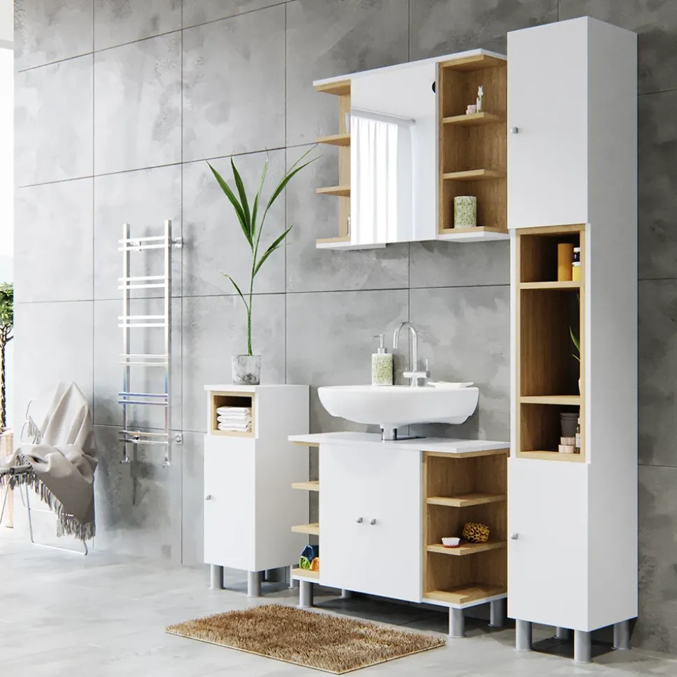 Badschrank Aquis Weiß 30 x 190 cm Vicco