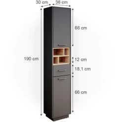 Badschrank Beatrice Anthrazit 38 x 190 cm Vicco