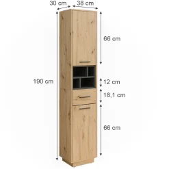 Badschrank Beatrice Artisan Eiche/Anthrazit 38 x 190 cm mit Türen, Schublade Vicco