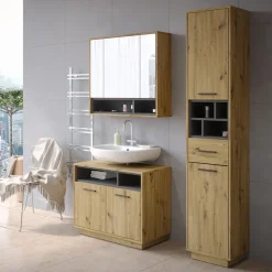 Badschrank Beatrice Artisan Eiche/Anthrazit 38 x 190 cm mit Türen, Schublade Vicco