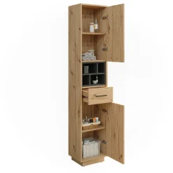 Badschrank Beatrice Artisan Eiche/Anthrazit 38 x 190 cm mit Türen, Schublade Vicco