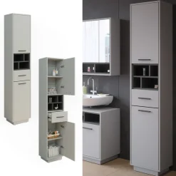 Badschrank Beatrice Grau/Anthrazit 38 x 190 cm mit Türen, Schubladen und Fächern Vicco