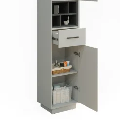 Badschrank Beatrice Grau/Anthrazit 38 x 190 cm mit Türen, Schubladen und Fächern Vicco