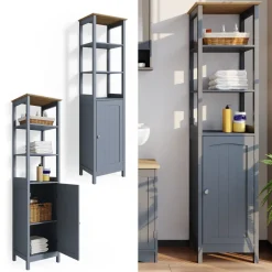 Badschrank Bianco Grau 40 x 160 cm Vicco