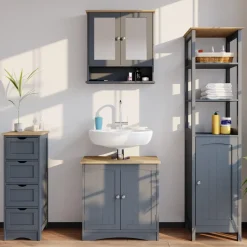 Badschrank Bianco Grau 40 x 160 cm Vicco