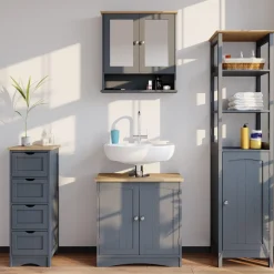 Badschrank Bianco Grau 30 x 81 cm Vicco