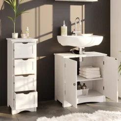 Badschrank Bianco Weiß 30 x 81 cm Vicco