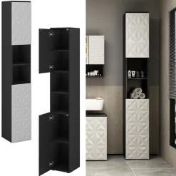 Badschrank Edge Schwarz 30 x 189.5 cm mit 2 Türen und 3 Fächer Vicco