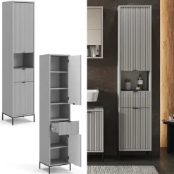 Badschrank Eliza Grau 40 x 190 cm mit Türen, und Schublade Vicco