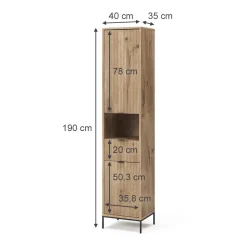 Badschrank Eliza Viking Oak 40 x 190 cm mit Tür und Schublade Vicco