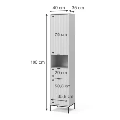 Badschrank Eliza Weiß 40 x 190 cm mit Türen, und Schublade Vicco