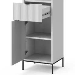 Badschrank Eliza Weiß 40 x 190 cm mit Türen, und Schublade Vicco