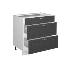 Badschrank Fame-Line Anthrazit-Gold 80 x 82 cm mit 3 Schubladen, ohne Arbeitsplatte Vicco