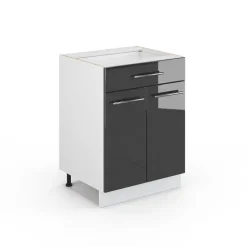 Badschrank Fame-Line Anthrazit Hochglanz 60 x 82 cm mit Schublade, ohne Arbeitsplatte Vicco