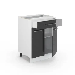 Badschrank Fame-Line Anthrazit Hochglanz 60 x 82 cm mit Schublade, ohne Arbeitsplatte Vicco